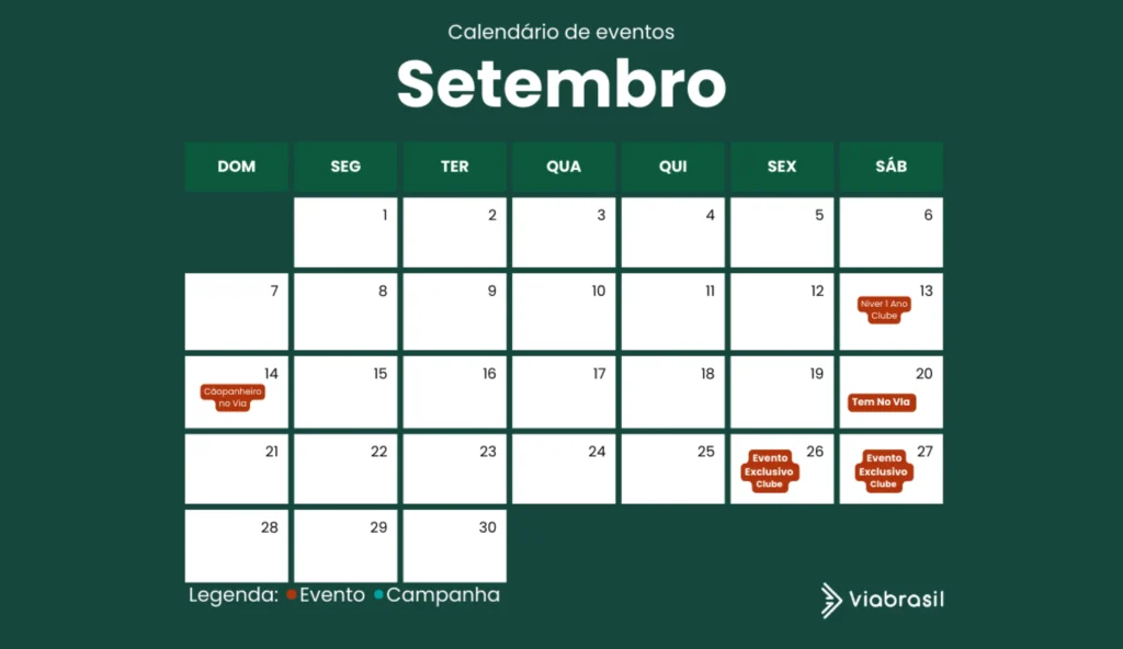 O que vai Rolar em Setembro no Viabrasil? calendário 09/25